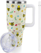 40 oz Frog Mushroom Tumbler with Handle and Straw, Travel Mug Water Bottle, Stainless Steel Insulated Cup with Lid and Straw, Birthday Christmas Gifts - Tumbler
