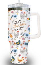 40 oz Chicken Tumbler with Handle and Straw - Chicken Tumbler for Chicken Lovers - Chicken Cup - Chicken Farmer Gifts for Women - Chicken Themed Gift - Crazy Chicken Lady Gifts for Christmas, Birthday
