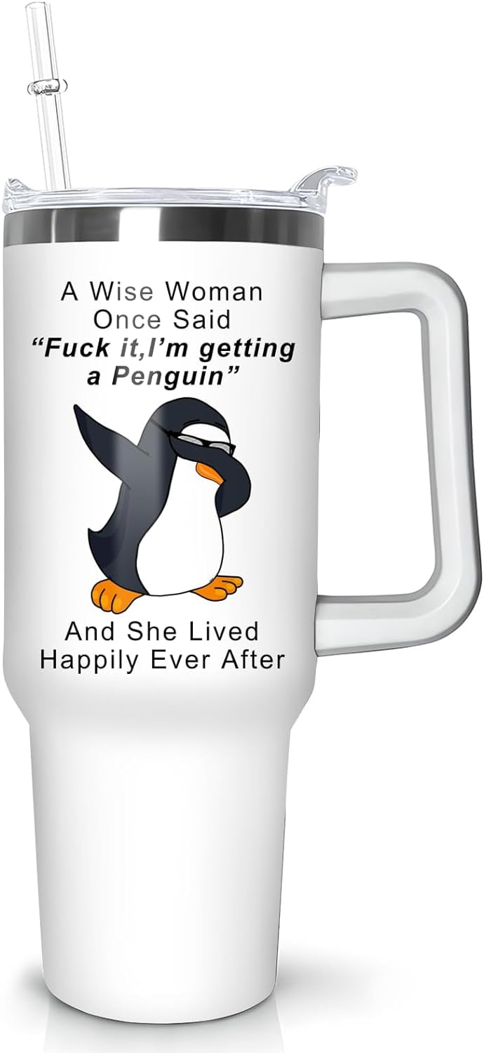 40 oz Penguin Tumbler with Handle Gifts for Penguin Lover 40oz Stainless Steel Travel Cup Mug Water - Tumbler