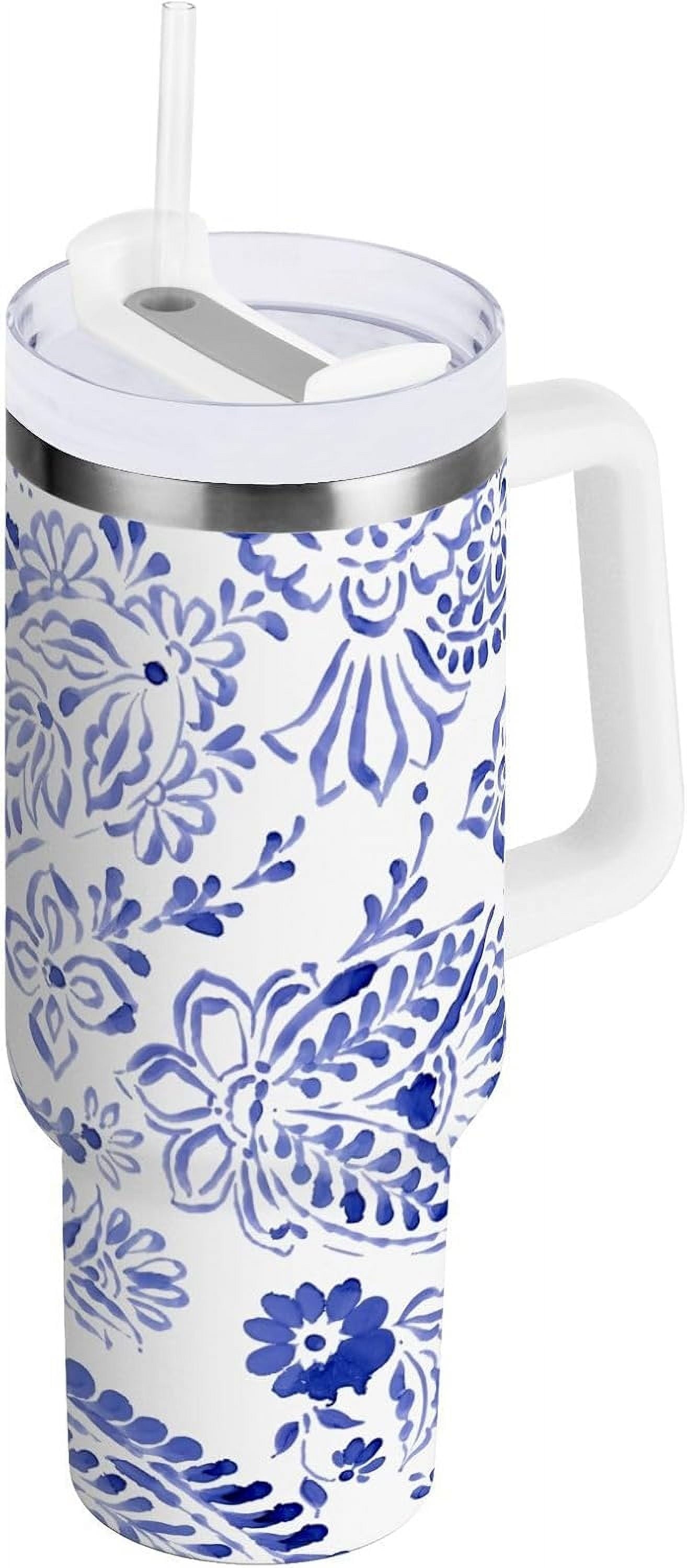 40 oz Tumbler with Handle Lid and Straw Insulated Water Tumbler Stainless Steel Water Cup Mug Bottle - Tumbler