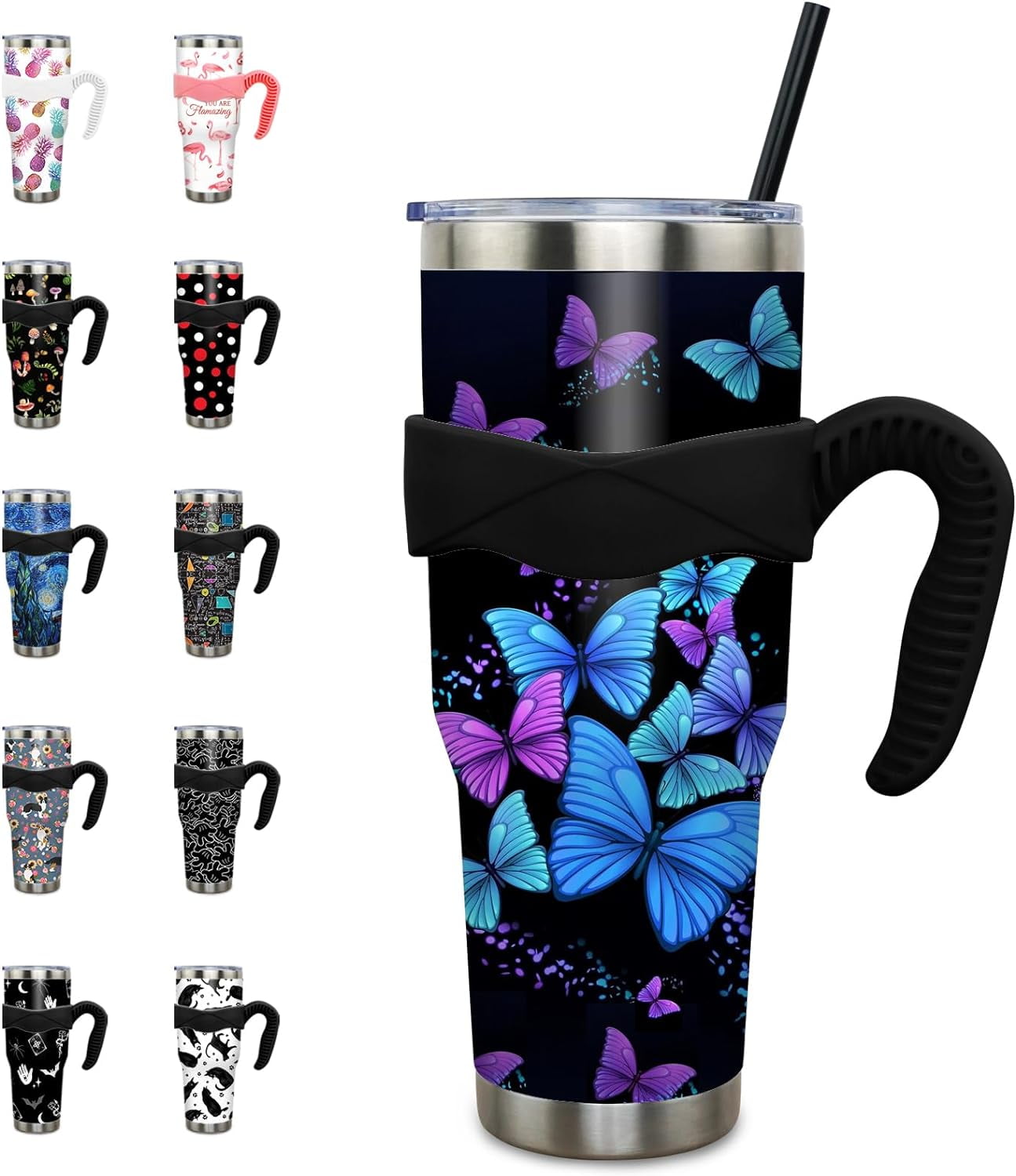 40 oz Tumbler with Handle and Straw 40oz Pink Flamingo Cup Insulated Coffee Travel Mug Spill Proof Leak Proof 40 ounce Stainless Steel Slim 40 oz tumbler with handle and Lid - Tumbler