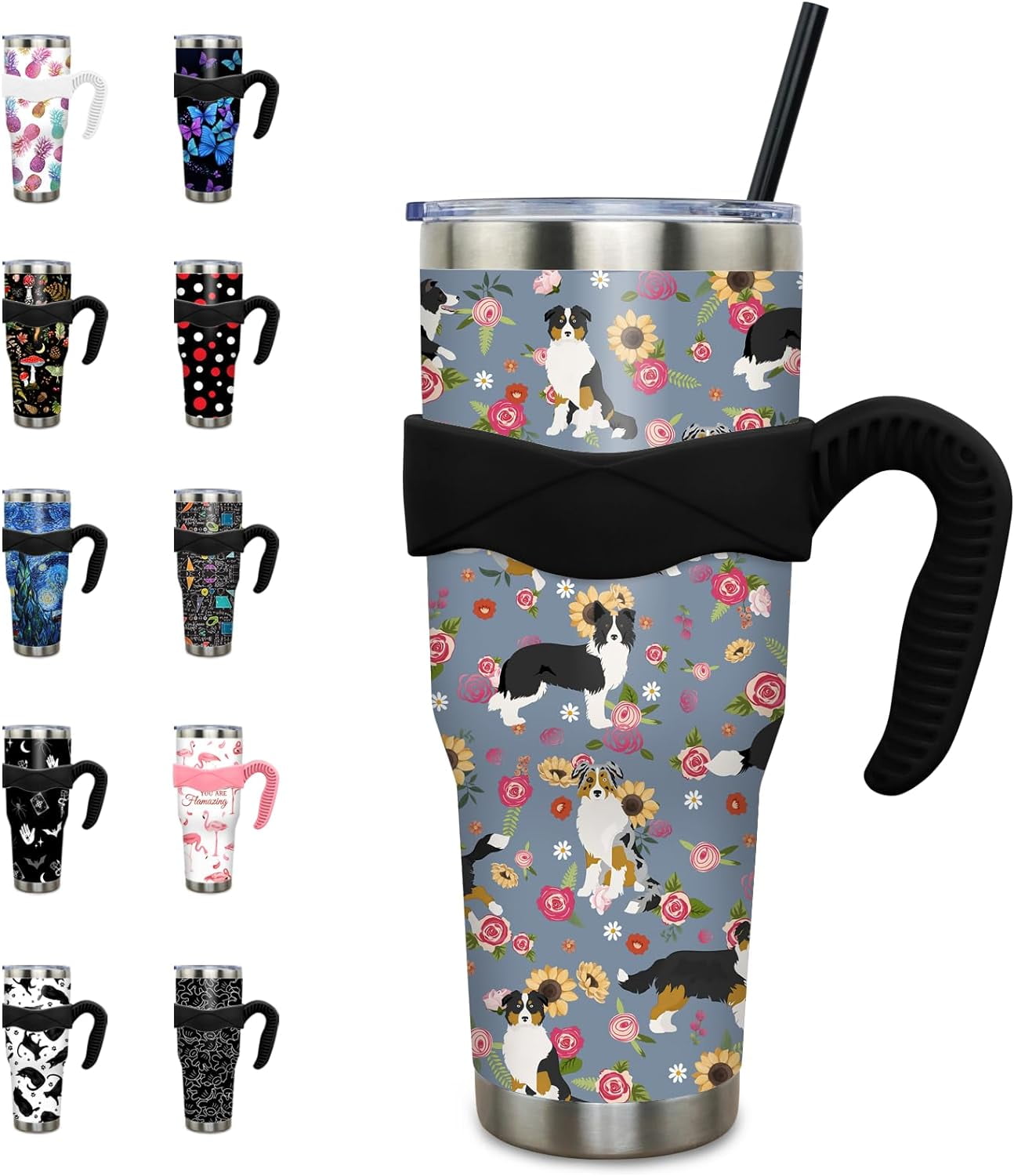 40 oz Tumbler with Handle and Straw 40oz Pink Flamingo Cup Insulated Coffee Travel Mug Spill Proof - Tumbler