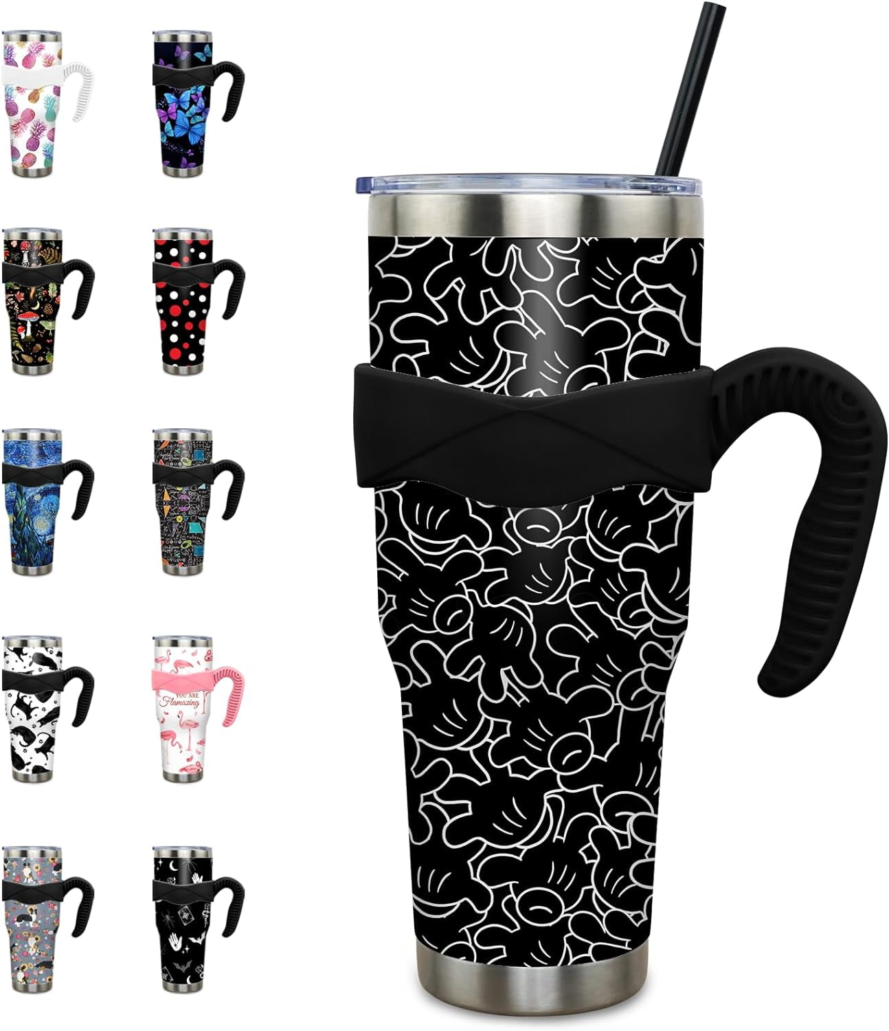 40 oz Tumbler with Handle and Straw 40oz Pink Flamingo Cup Insulated Coffee Travel Mug Spill Proof - Tumbler