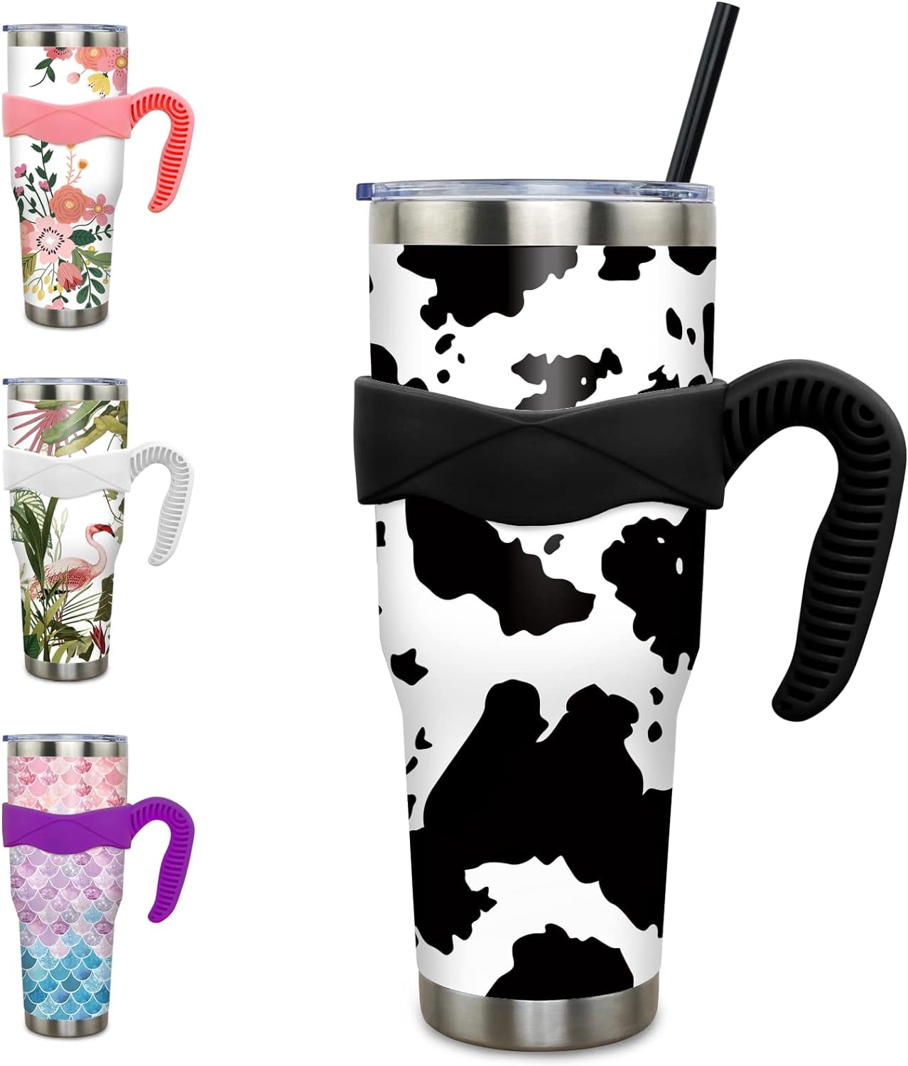 40 oz Tumbler with Handle and Straw 40oz Pink Flamingo Cup Insulated Coffee Travel Mug Spill Proof - Tumbler