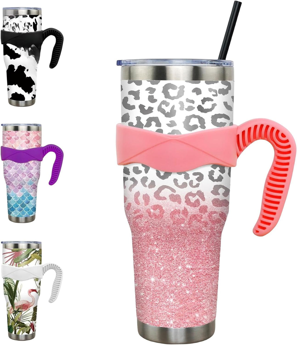 40 oz Tumbler with Handle and Straw 40oz Blue Purple Butterfly Cup Insulated Coffee Travel Mug Spill - Tumbler