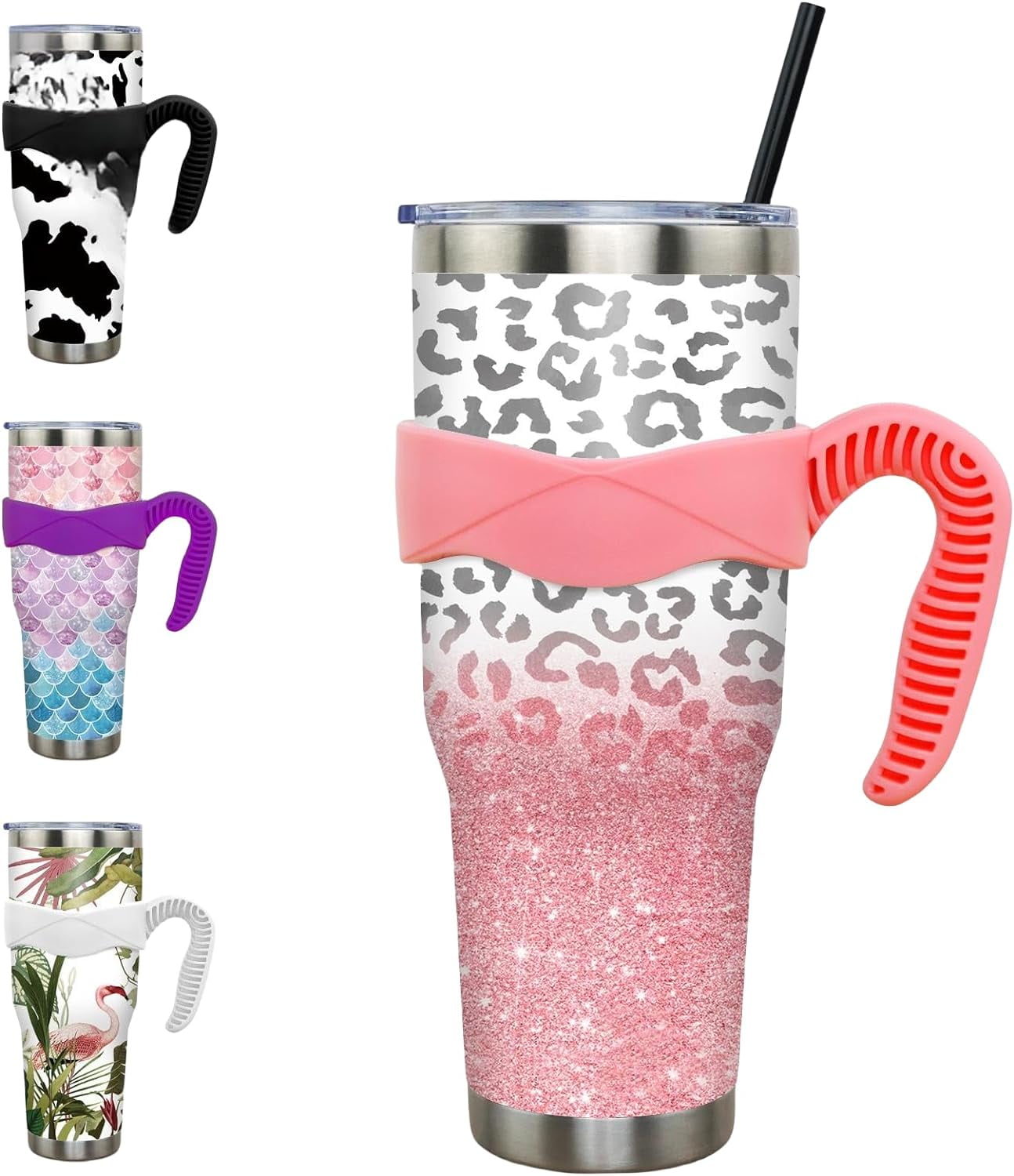 40 oz Tumbler with Handle and Straw 40oz Pink Flamingo Cup Insulated Coffee Travel Mug Spill Proof - Tumbler
