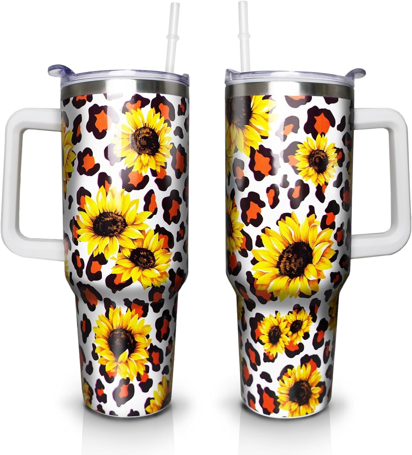 40 oz Tumbler with Handle and Straw Lid, Purple Butterfly Insulated Cup, Double Vacuum Leak Proof Coffee Travel Mug, Flower Stainless Steel Water Bottle Gifts for Women Girls - Tumbler
