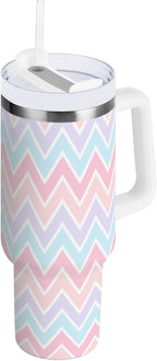 40 oz Tumbler with Handle Lid and Straw Insulated Water Tumbler Stainless Steel Water Cup Mug Bottle Reusable Cup Holder Friendly Polka Dot White - Tumbler