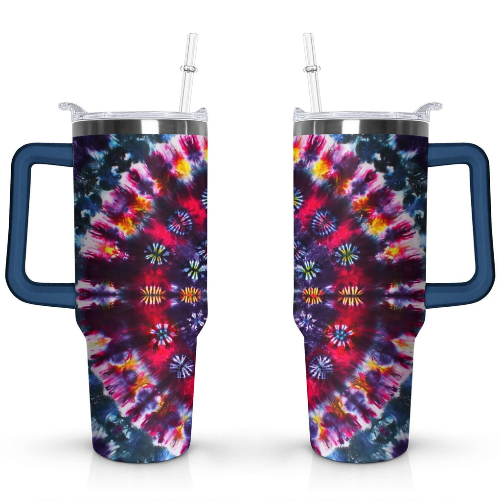 40oz Boho Tie Dye Stainless Steel Flip Straw Tumbler Spill Proof Travel Cup Double Wall Vacuum Insulated Coffee Mug with Top Handle - Tumbler
