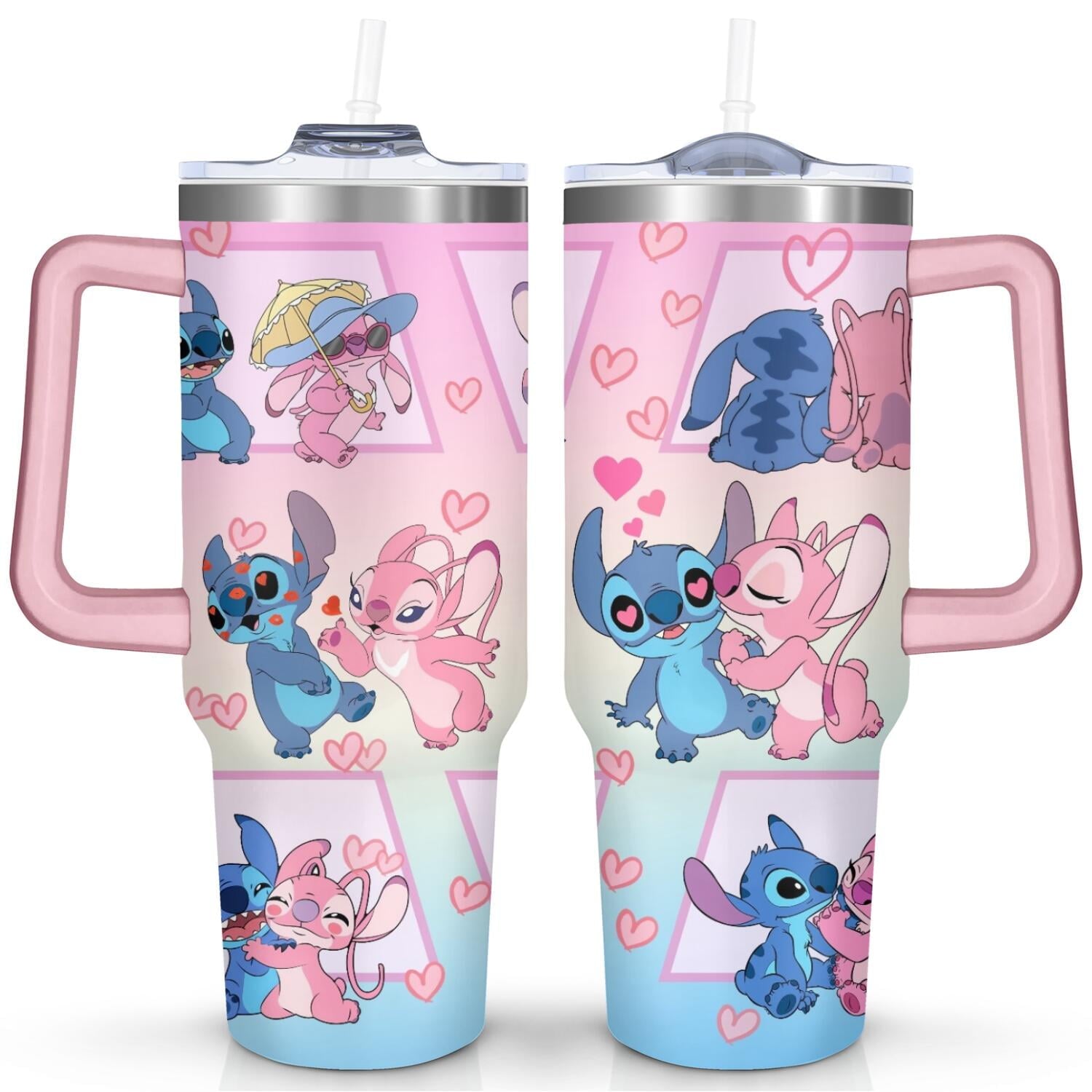 40oz Cartoon Movie Stainless Steel Tumbler with Lid and Straw,Spill Proof Cartoon Travel Cup for Cartoon Lovers Double Wall Vacuum Insulated Coffee Mug with Handle Pink