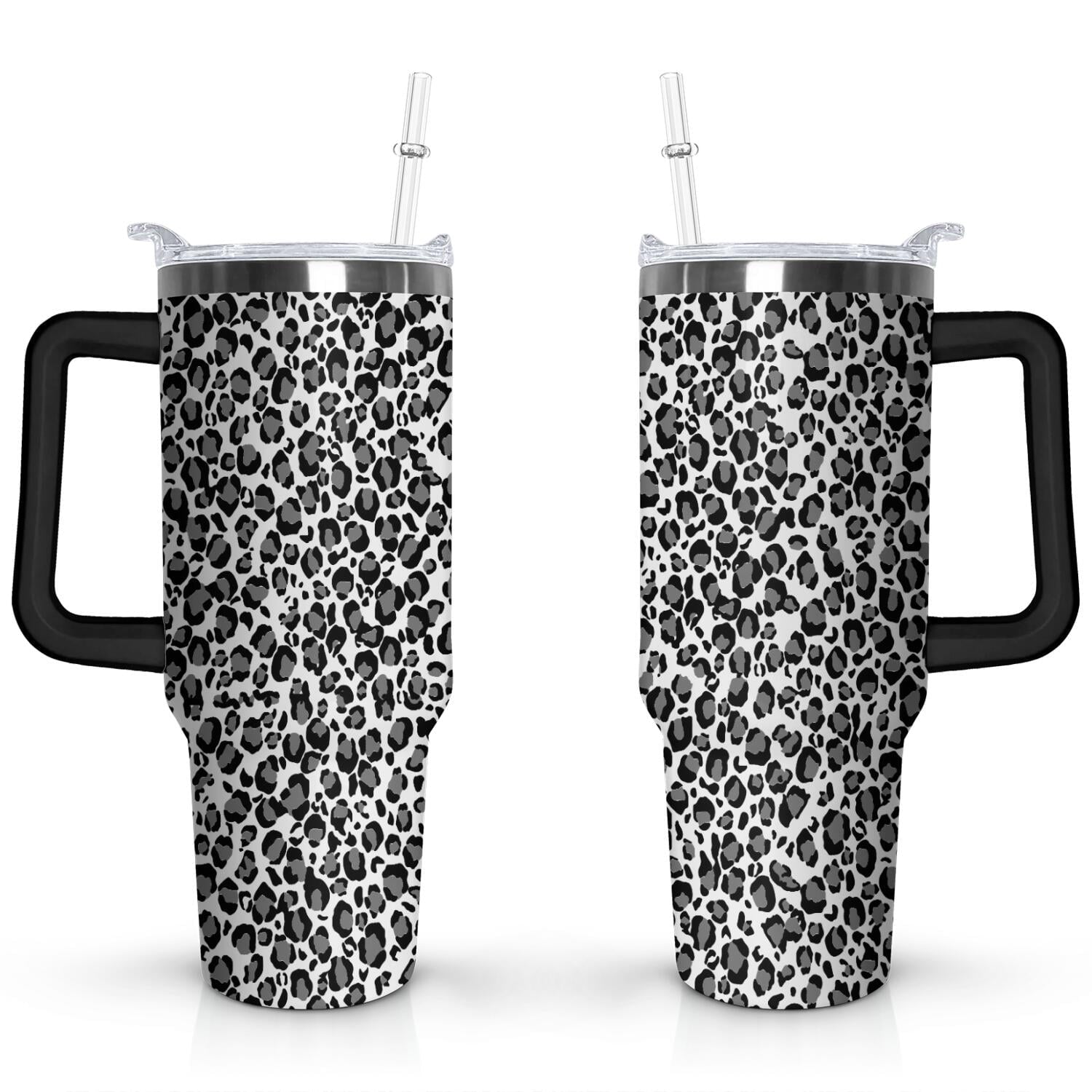 40oz Fashion Leopard Pattern Stainless Steel Flip Straw Tumbler Spill Proof Travel Cup Double Wall Vacuum Insulated - Tumbler