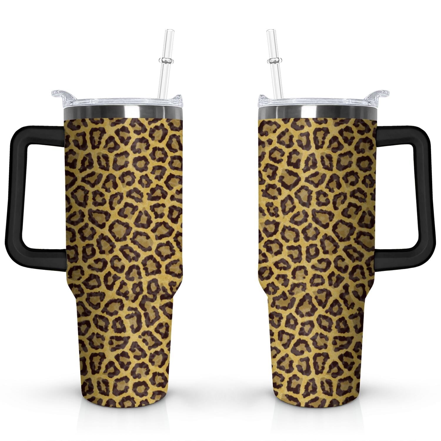40oz Fashion Leopard Pattern Stainless Steel Flip Straw Tumbler Spill Proof Travel Cup Double Wall Vacuum Insulated - Tumbler
