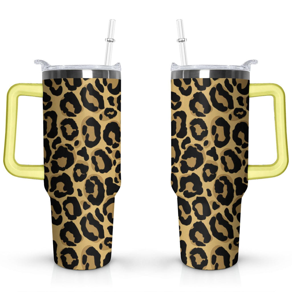 40oz Fashion Leopard Pattern Stainless Steel Flip Straw Tumbler Spill Proof Travel Cup Double Wall Vacuum Insulated - Tumbler