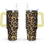 40oz Fashion Leopard Pattern Stainless Steel Flip Straw Tumbler Spill Proof Travel Cup Double Wall Vacuum Insulated - Tumbler
