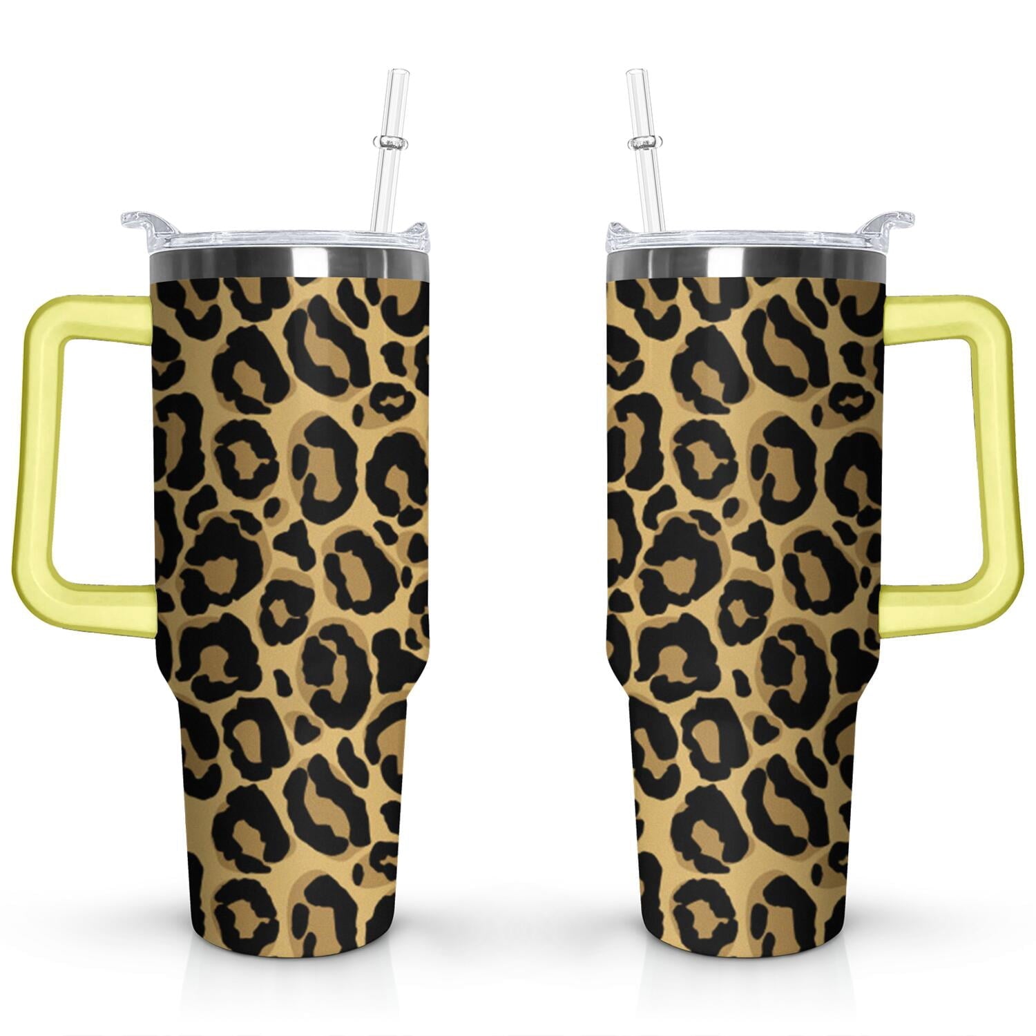 40oz Fashion Leopard Pattern Stainless Steel Flip Straw Tumbler Spill Proof Travel Cup Double Wall Vacuum Insulated - Tumbler