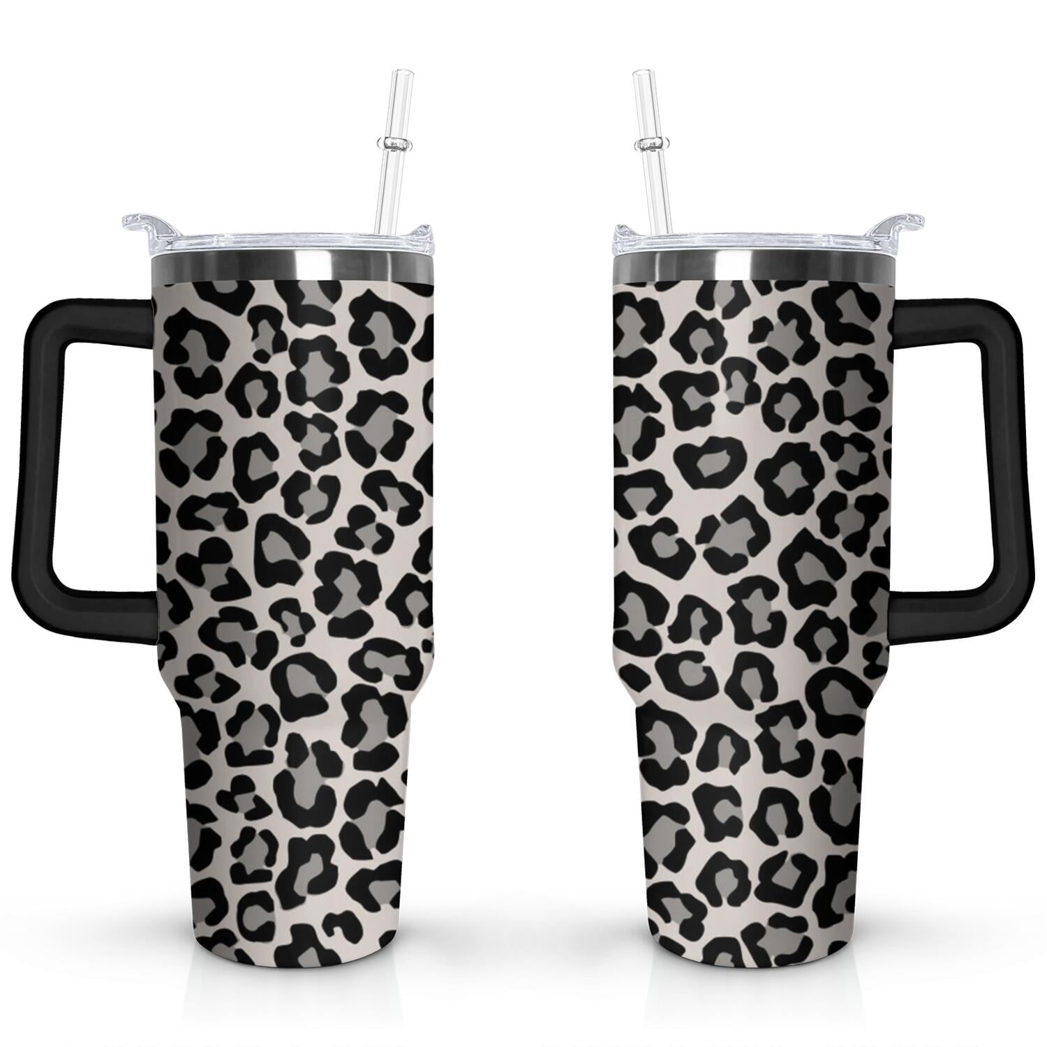 40oz Fashion Leopard Pattern Stainless Steel Flip Straw Tumbler Spill Proof Travel Cup Double Wall Vacuum Insulated - Tumbler
