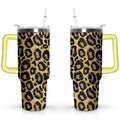 40oz Fashion Leopard Pattern Stainless Steel Flip Straw Tumbler Spill Proof Travel Cup Double Wall Vacuum Insulated Coffee Mug with Top Handle - Tumbler