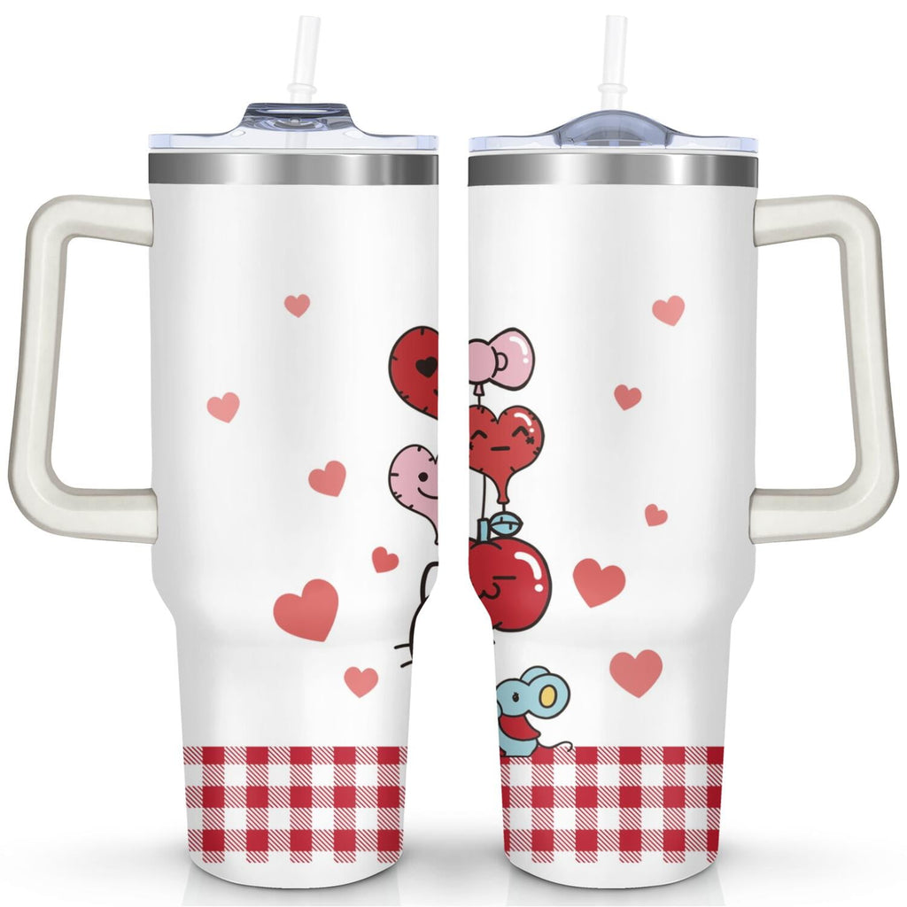 40oz Hello Kawaii Cat Cute Stainless Steel Tumbler with Lid and Straw,Spill Proof Travel Cup Double Wall Vacuum Insulated Coffee Mug with Handle Pink - Tumbler