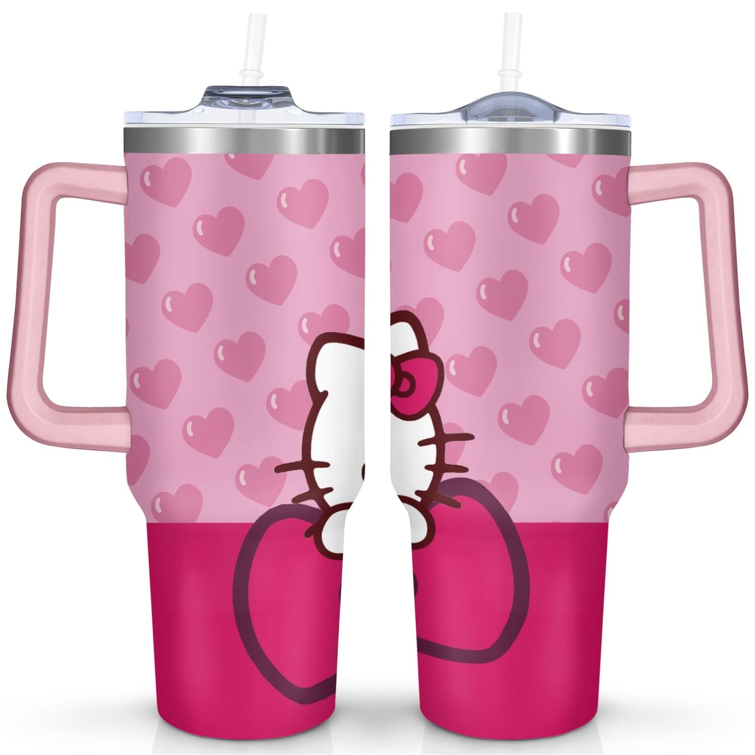 40oz Hello Kawaii Cat Cute Stainless Steel Tumbler with Lid and Straw,Spill Proof Travel Cup Double Wall - Tumbler