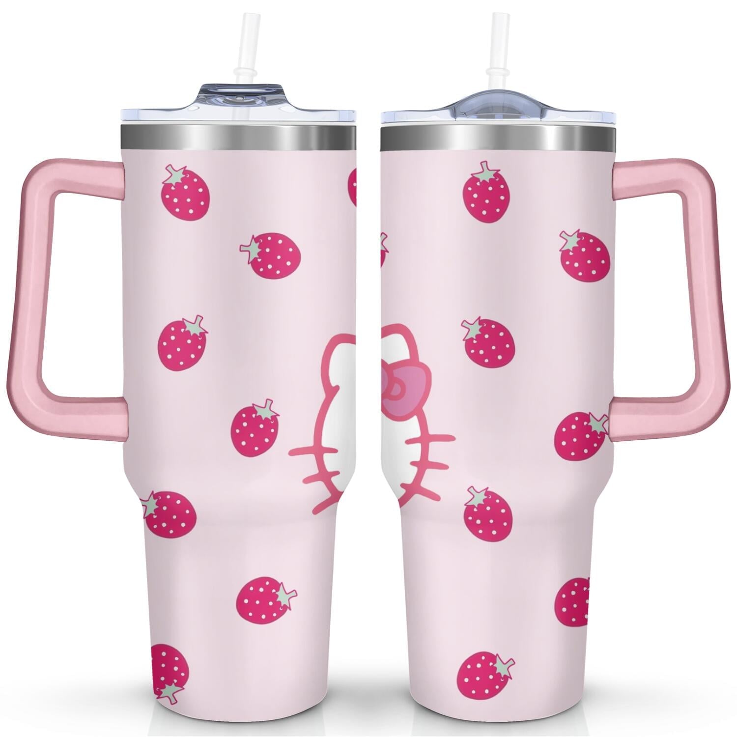 40oz Hello Kawaii Cat Cute Stainless Steel Tumbler with Lid and Straw,Spill Proof Travel Cup Double Wall - Tumbler