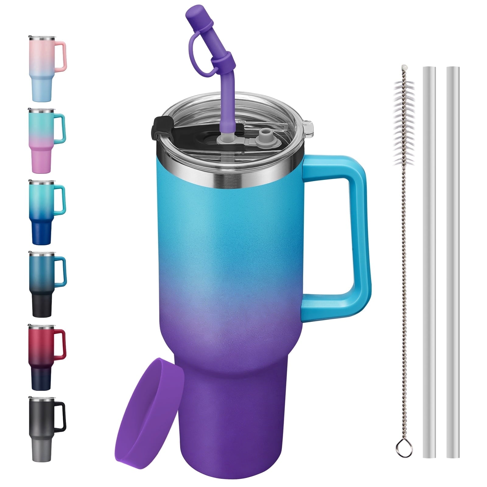 SUNSOC 40oz Insulated Tumbler with Handle and Straw – Stainless Steel Travel Mug, BPA-Free, Leakproof, Keeps Drinks - Tumbler