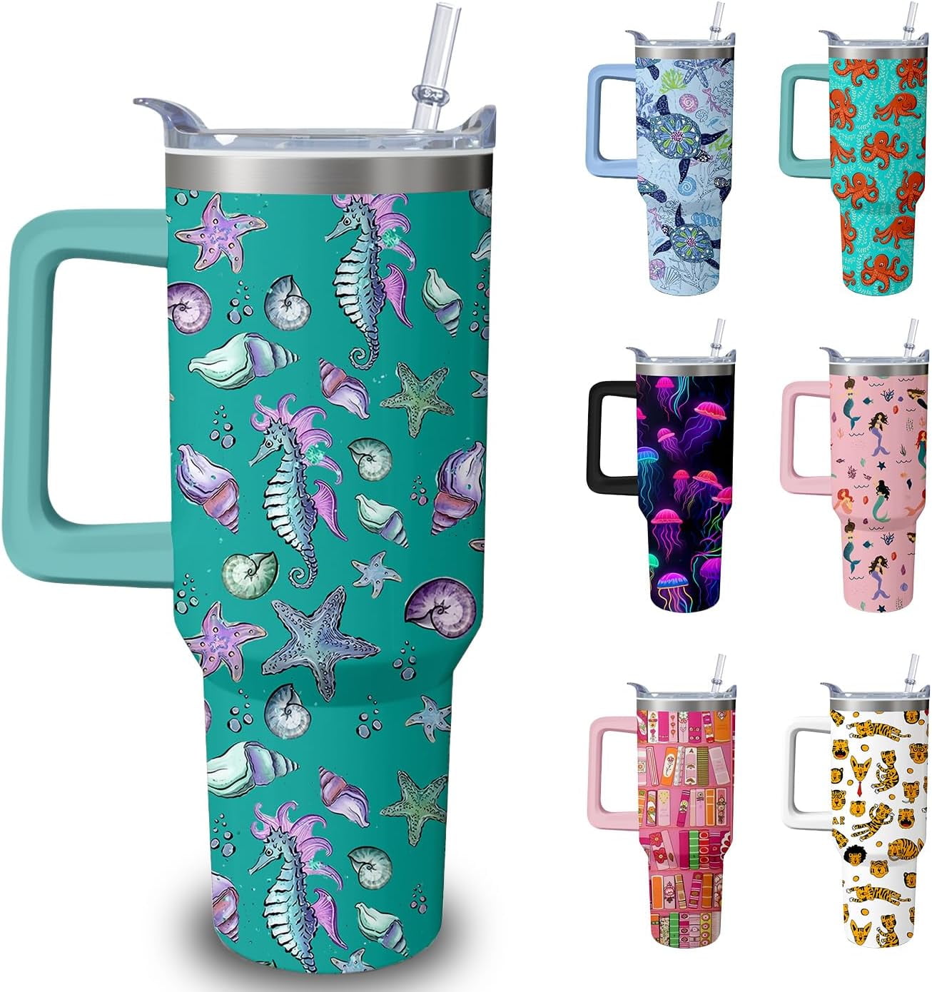 40oz Cute Highland Cow Tumbler with Handle and Straw, Animal Lovers Gifts for Women, Cattle Stainless Steel - Tumbler