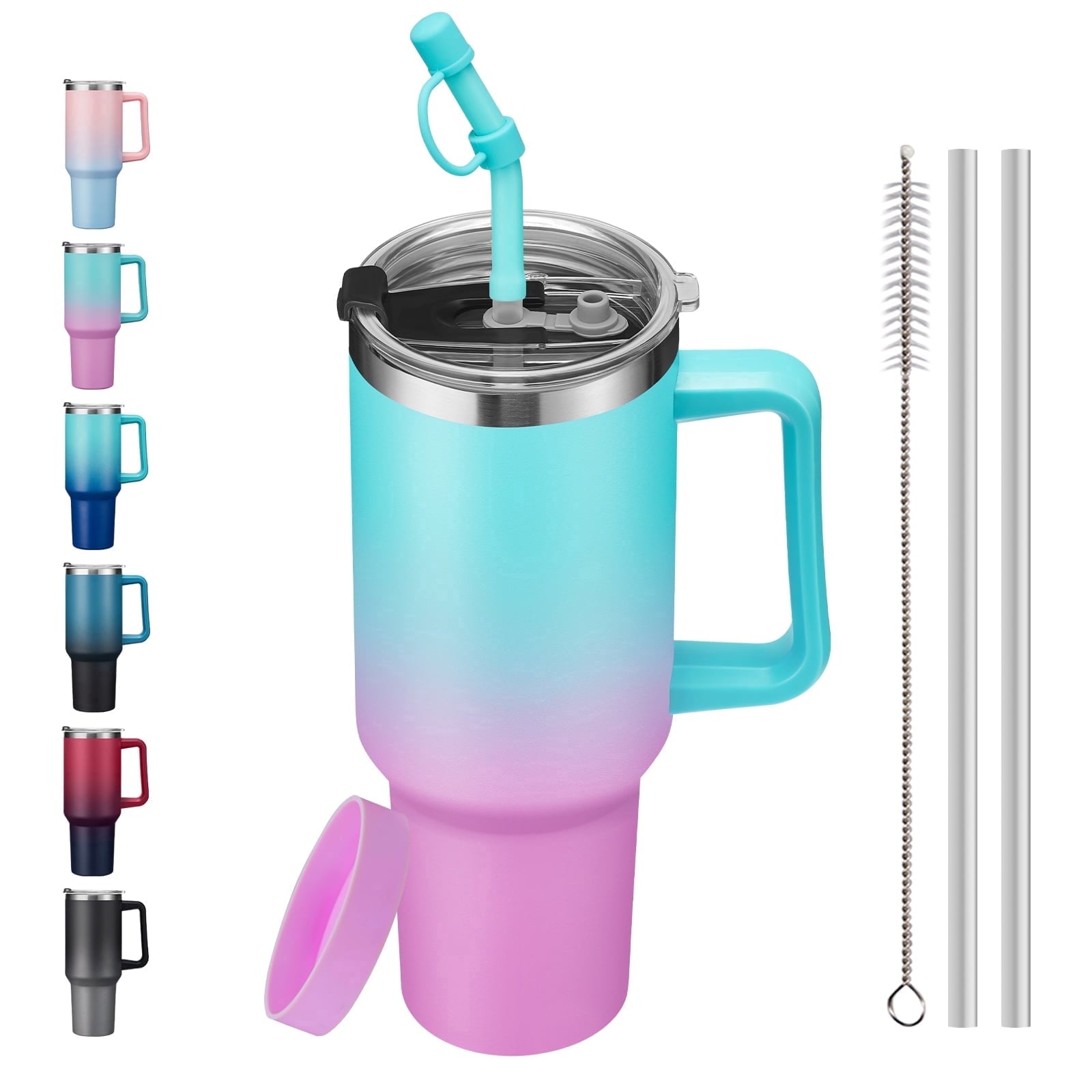 SUNSOC 40oz Insulated Tumbler with Handle and Straw – Stainless Steel Travel Mug, BPA-Free, Leakproof, Keeps Drinks - Tumbler