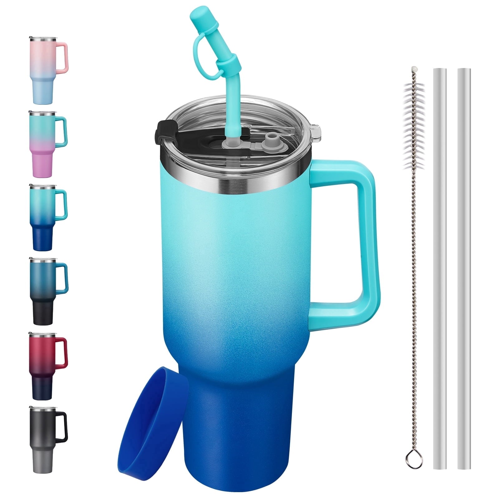 SUNSOC 40oz Insulated Tumbler with Handle and Straw – Stainless Steel Travel Mug, BPA-Free, Leakproof, Keeps Drinks - Tumbler