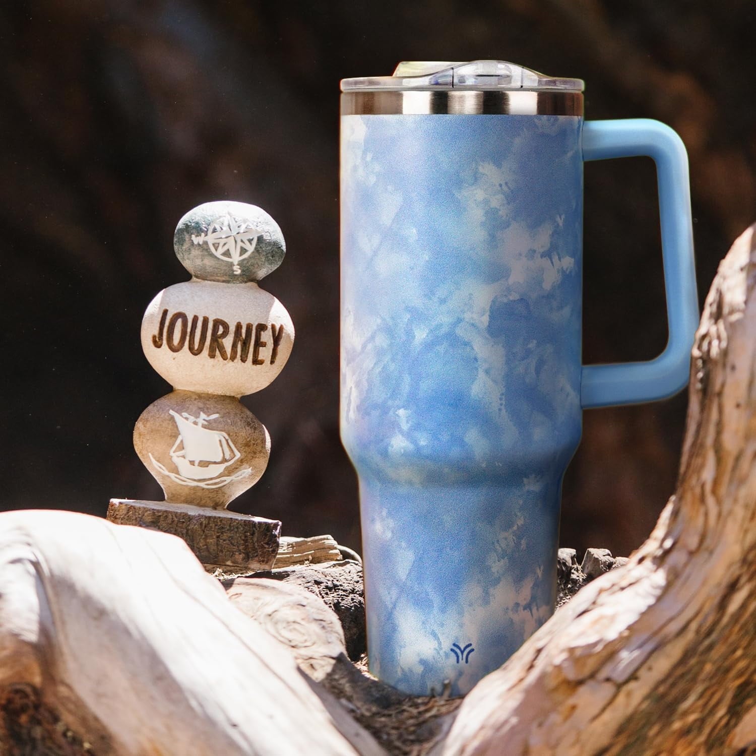 40oz Tumbler with Handle and Straw Lid | Vacuum Insulated Leak Proof Tumbler | Stainless Steel Travel Mug Water Bottle Cup Keeps Cold & Hot | Terrazzo - Tumbler