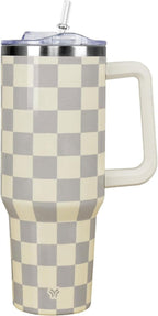 40oz Tumbler with Handle and Straw Lid | Vacuum Insulated Leak Proof Tumbler | Stainless Steel Travel Mug Water Bottle Cup Keeps Cold & Hot | Cream Leopard - Tumbler