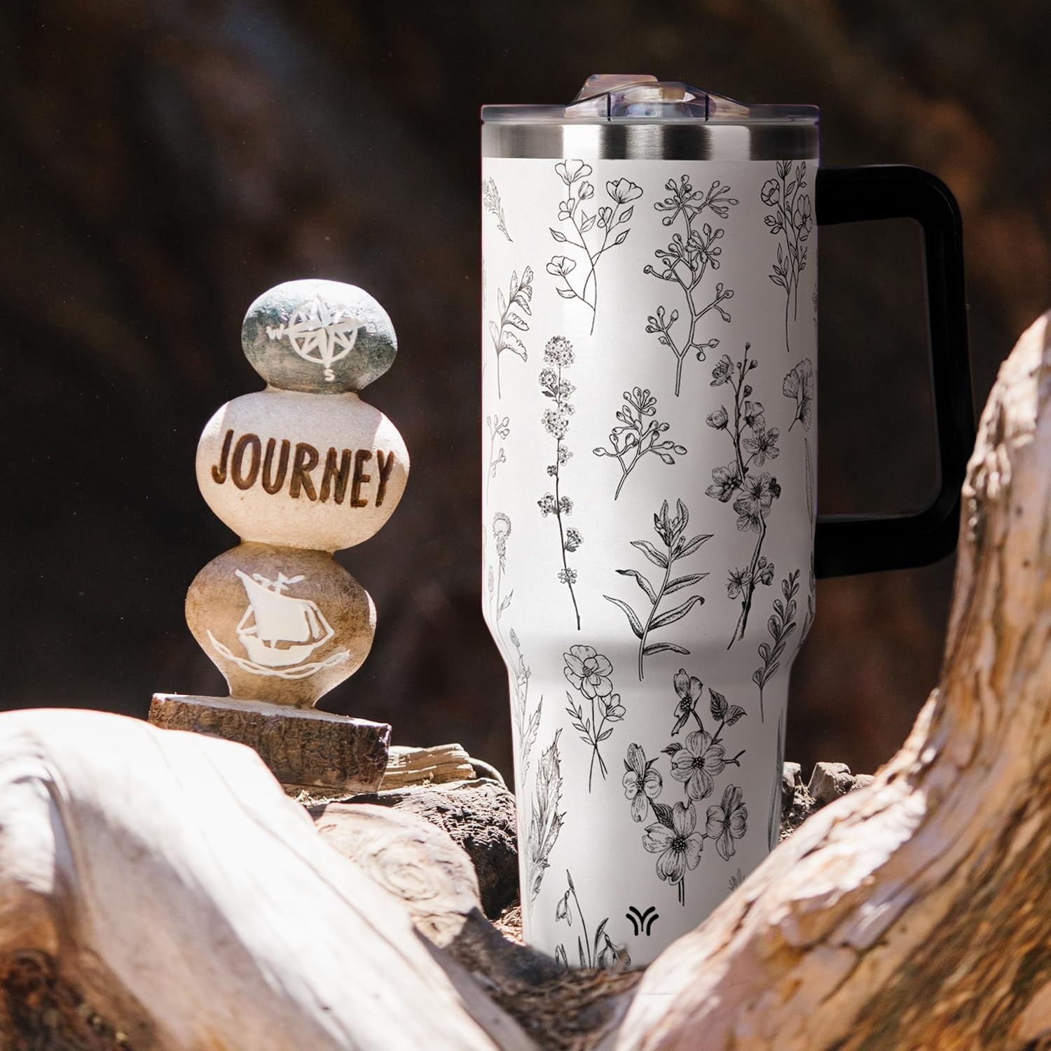 40oz Tumbler with Handle and Straw Lid | Vacuum Insulated Leak Proof Tumbler | Stainless Steel Travel Mug Water Bottle Cup Keeps Cold & Hot | Terrazzo - Tumbler