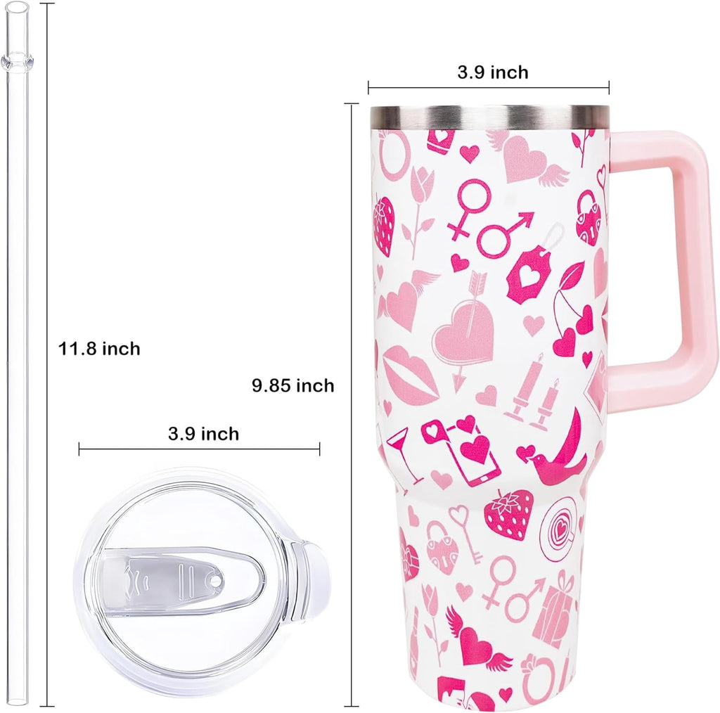40oz Easter Bunny Tumbler with Handle and Straw, Rabbit Stainless Steel Travel Mug Water Bottle, Vacuum Insulated - Tumbler