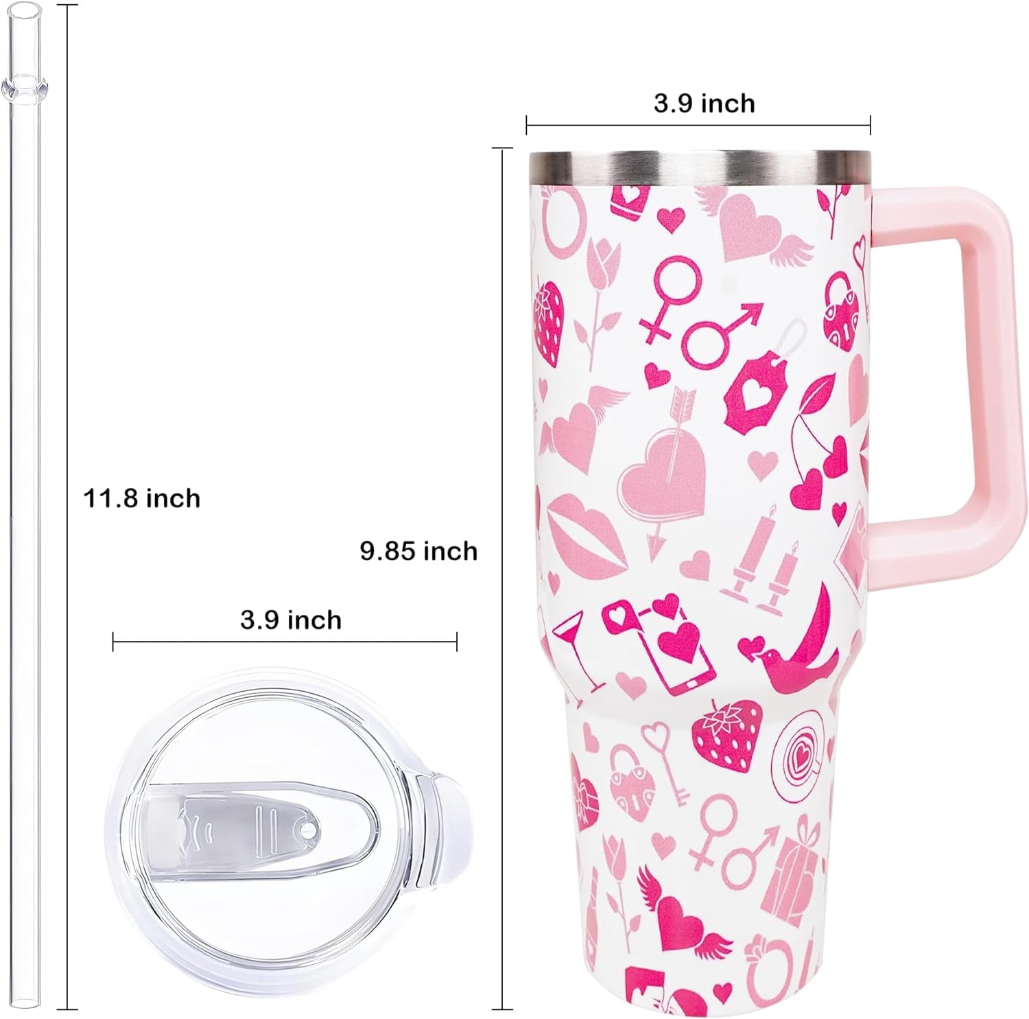 40oz Easter Bunny Tumbler with Handle and Straw, Rabbit Stainless Steel Travel Mug Water Bottle, Vacuum Insulated - Tumbler