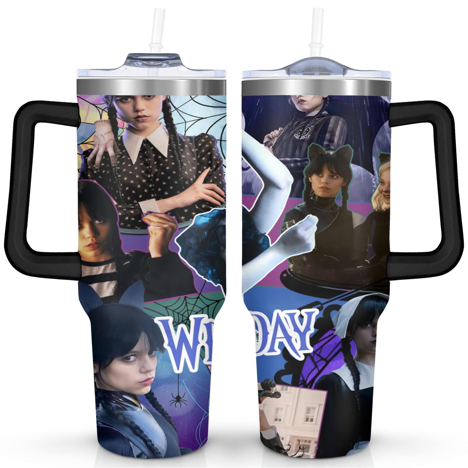 40oz Wednesday Girl Stainless Steel Tumbler with Lid and Straw,Wednesday Stuff Merchandise Spill Proof Travel Cup Double - Tumbler