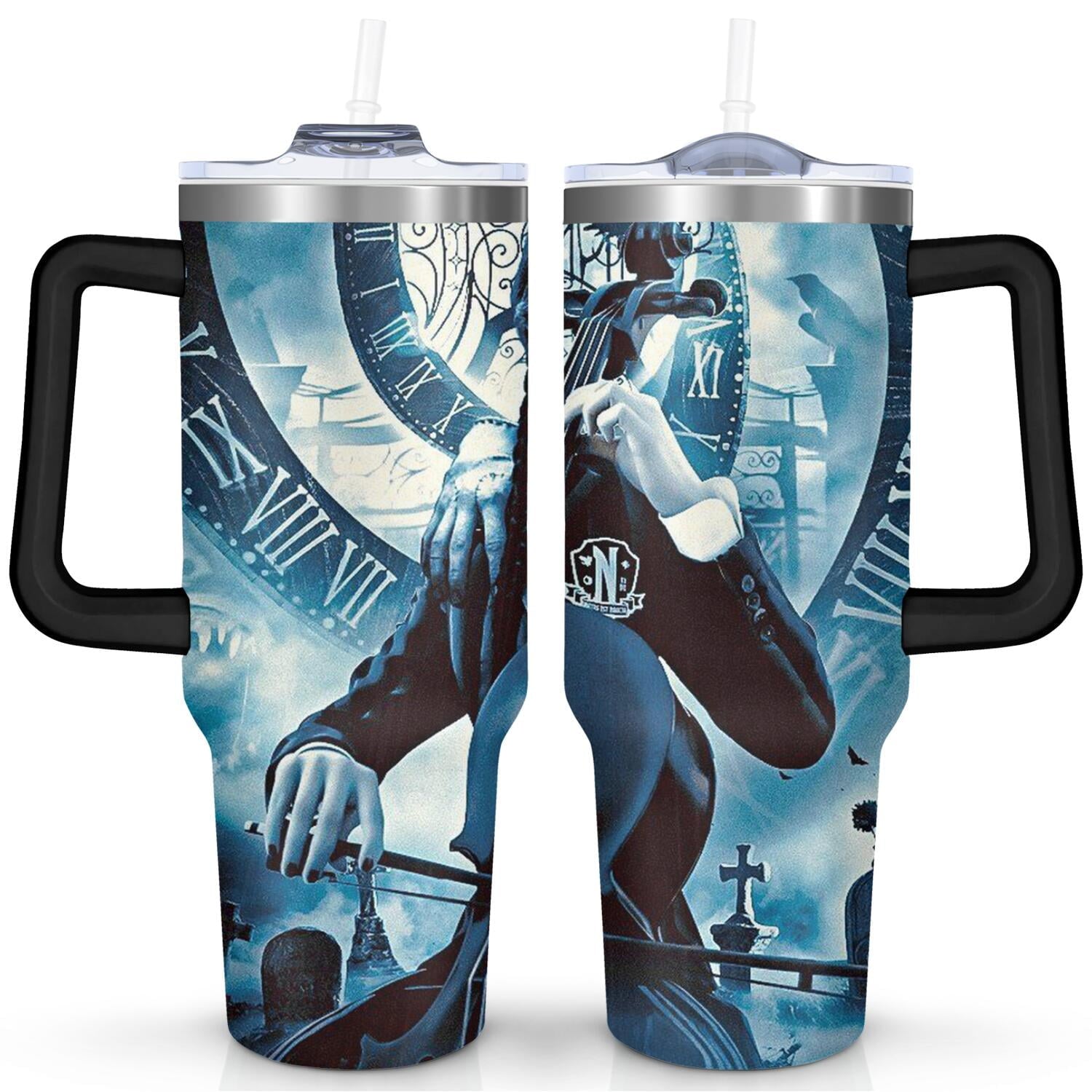 40oz Wednesday Girl Stainless Steel Tumbler with Lid and Straw,Wednesday Stuff Merchandise Spill Proof Travel Cup Double - Tumbler