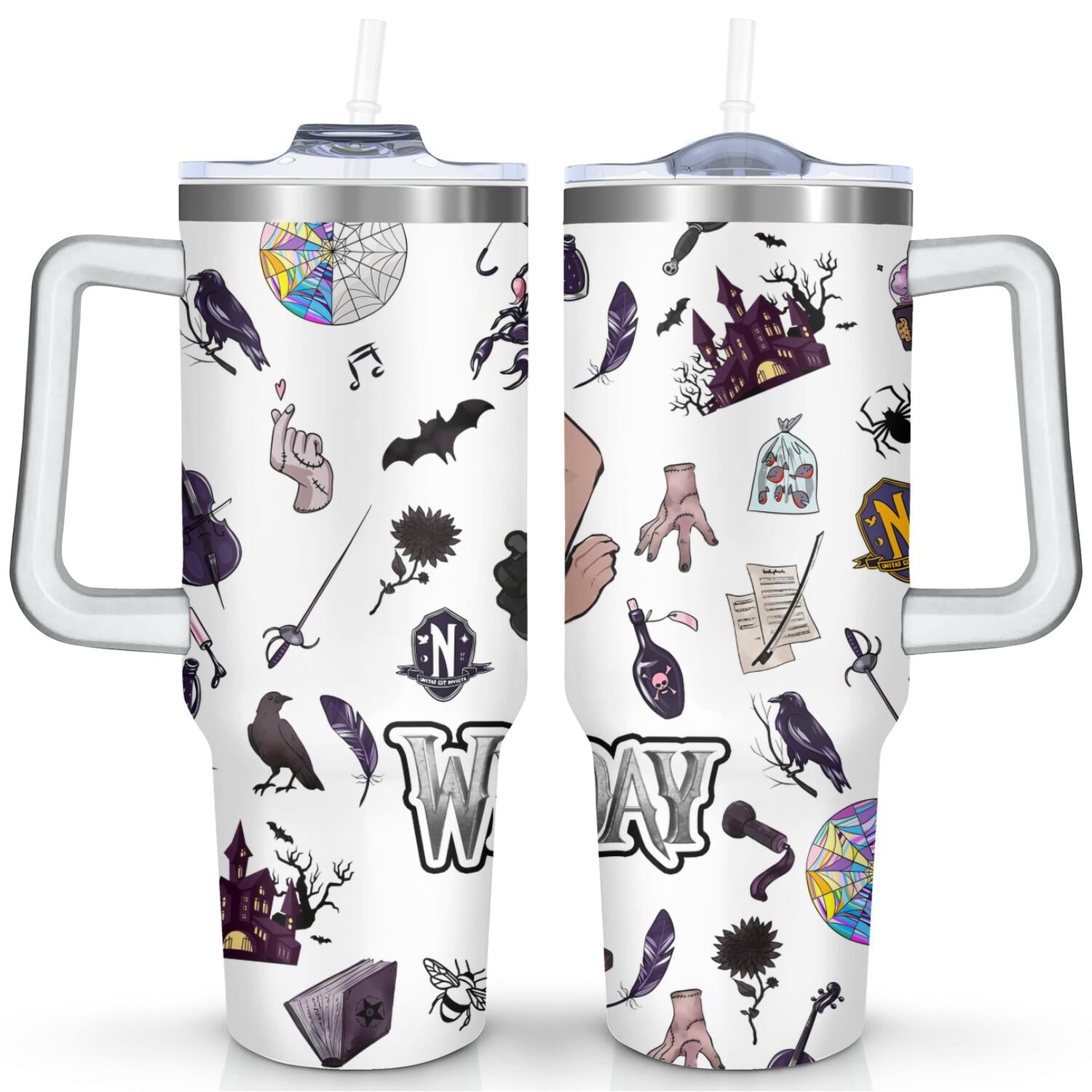 40oz Wednesday Girl Stainless Steel Tumbler with Lid and Straw,Wednesday Stuff Merchandise Spill Proof Travel Cup Double - Tumbler