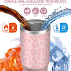 1pc Pink Leopard Print 30oz Tumbler with Straw & Handle - Insulated Stainless Steel Cup | Holiday Gift for Man Women (Christmas, Valentine's, Birthday)