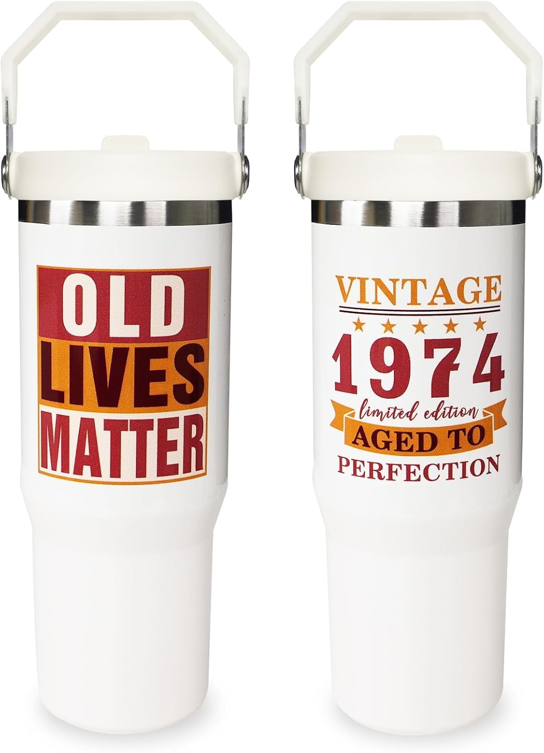 Football Lover Gift 30 oz Flip Straw Tumbler with Top Handle Football Pattern BPA-Free Leak Proof Stainless - Tumbler