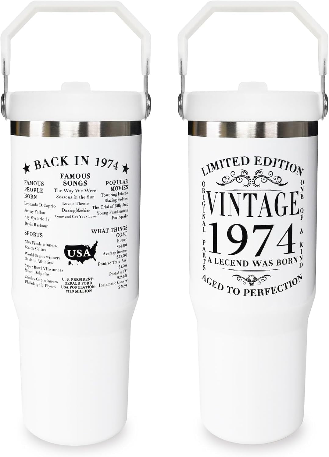 Football Lover Gift 30 oz Flip Straw Tumbler with Top Handle Football Pattern BPA-Free Leak Proof Stainless - Tumbler