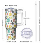 1pc Paw prints 40oz Tumbler with Straw & Handle - Insulated Stainless Steel Cup | Holiday Gift for Man Women (Christmas, Valentine's, Birthday)