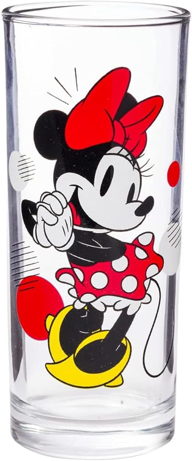 Silver Buffalo Disney Minnie Red Stripe Dots 4 pack Tumbler Glass Set, 10 Ounces