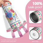 30oz Pioneer Colorful Floral Stainless Steel Flip Straw Tumbler with Lid and Straw Spill Proof Travel Cup Double Wall Vacuum Insulated Coffee Mug with Top Handled Pink