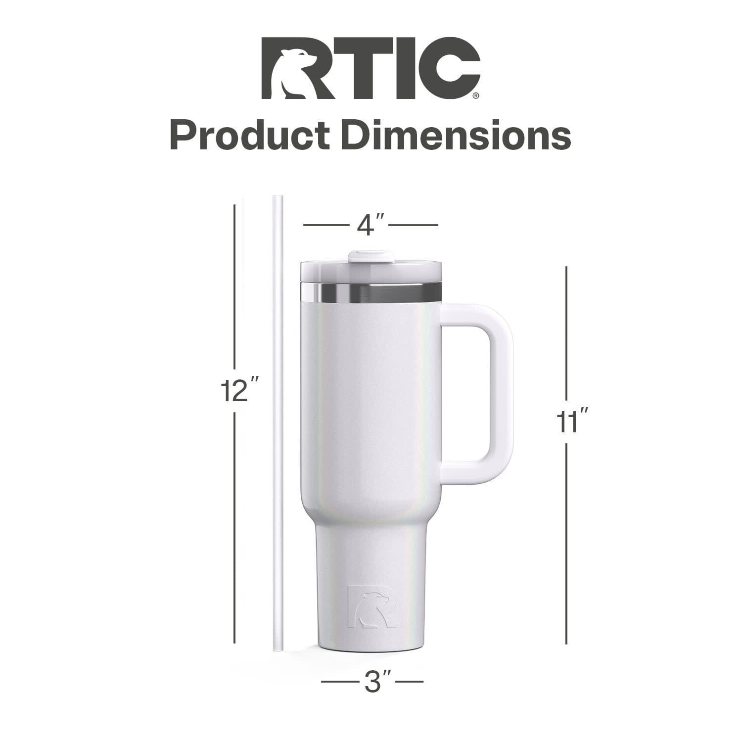 RTIC 40 oz Ceramic Lined Road Trip Tumbler with Handle and Leak-Resistant Straw Lid, White Glitter
