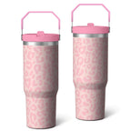 1pc Pink Leopard Print 30oz Tumbler with Straw & Handle - Insulated Stainless Steel Cup | Holiday Gift for Man Women (Christmas, Valentine's, Birthday)