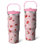 1pc cherry 30oz Tumbler with Straw & Handle - Insulated Stainless Steel Cup | Holiday Gift for Man Women (Christmas, Valentine's, Birthday)