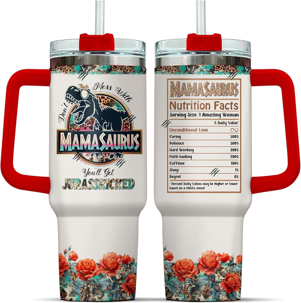 Tumbler 40 Oz With Handle Lid And Straw, Grandmasaurus Nutrition Facts, Grandmasaurus Gifts, Nana Grandma Cups Coffee Handle Sippy Tumblers Granny Great Water Cup Grandmas - Tumbler
