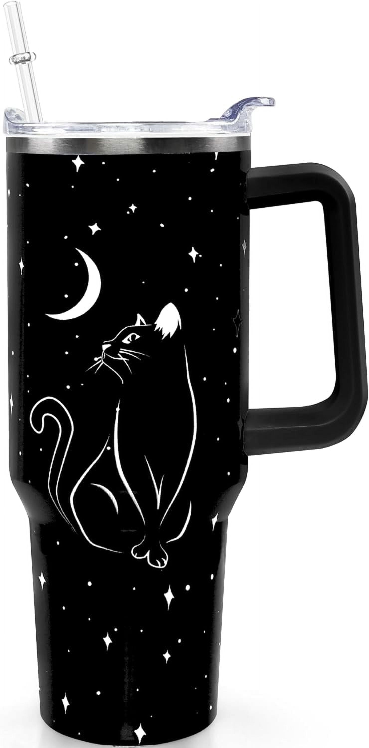 40oz Goth Gothic Tumbler with Handle and Straw, Stainless Steel Vacuum Insulated Flip Straw Butterfly Moon Tumbler, - Tumbler