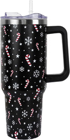 Christmas Tumbler with Handle and Straw Lid 40 oz,Cute Christmas Gifts for Women Gingerbread Candy Cane Vacuum - Tumbler