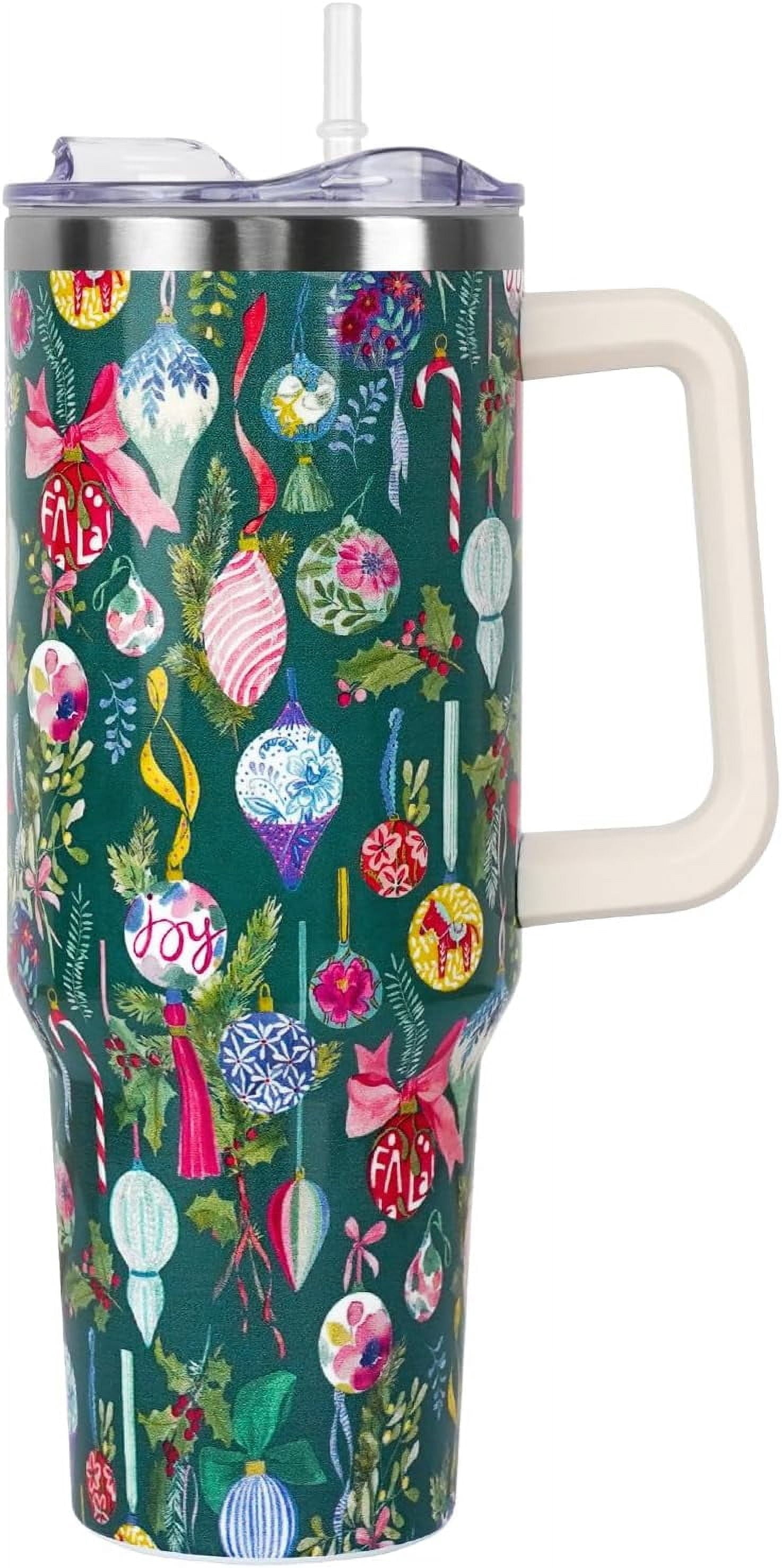 Christmas Tumbler with Handle and Straw Lid 40 oz,Cute Christmas Gifts for Women Gingerbread Candy Cane Vacuum - Tumbler