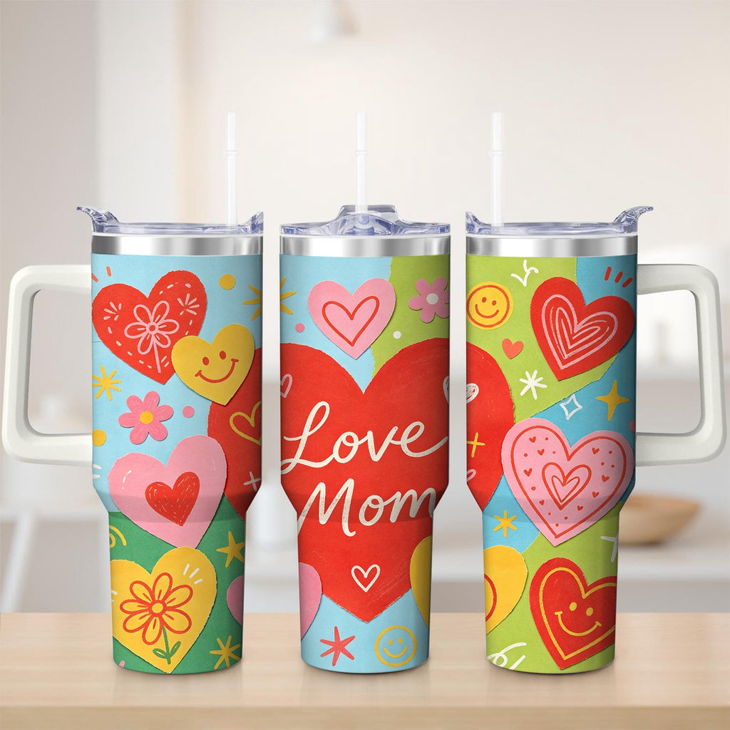 Colorful Heart Love Mom Stainless Steel Tumbler, 30oz - Tumbler